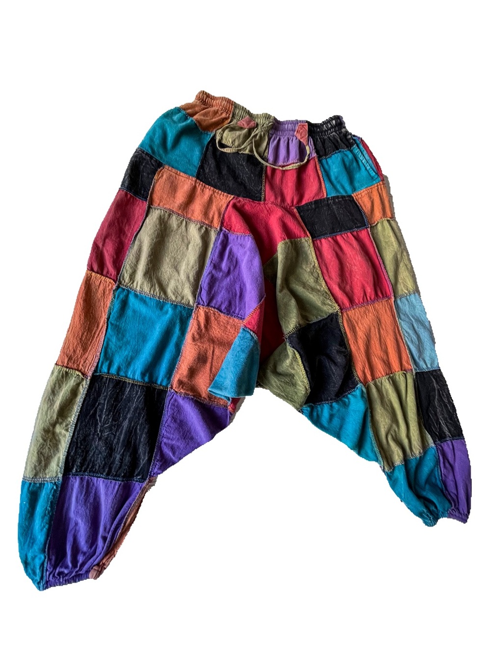 Henna Shoppe Patchwork Harem Balloon Pants Sz S Unisex Genie Drop Crotch Sirwal